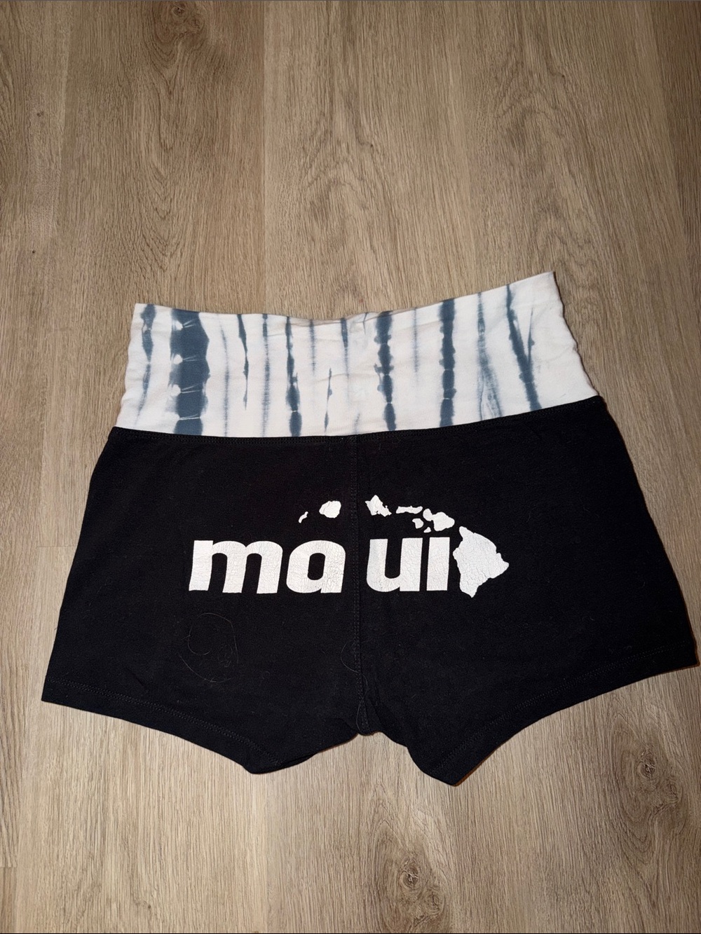 Popular Basics Black Women's Athletic Shorts with White Tie-Dye Waistband